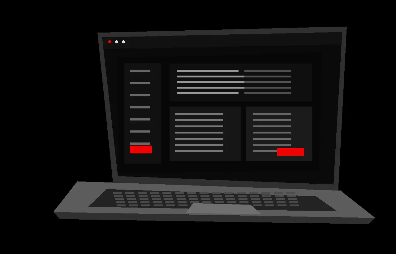 Concept technical website project displayed on a laptop